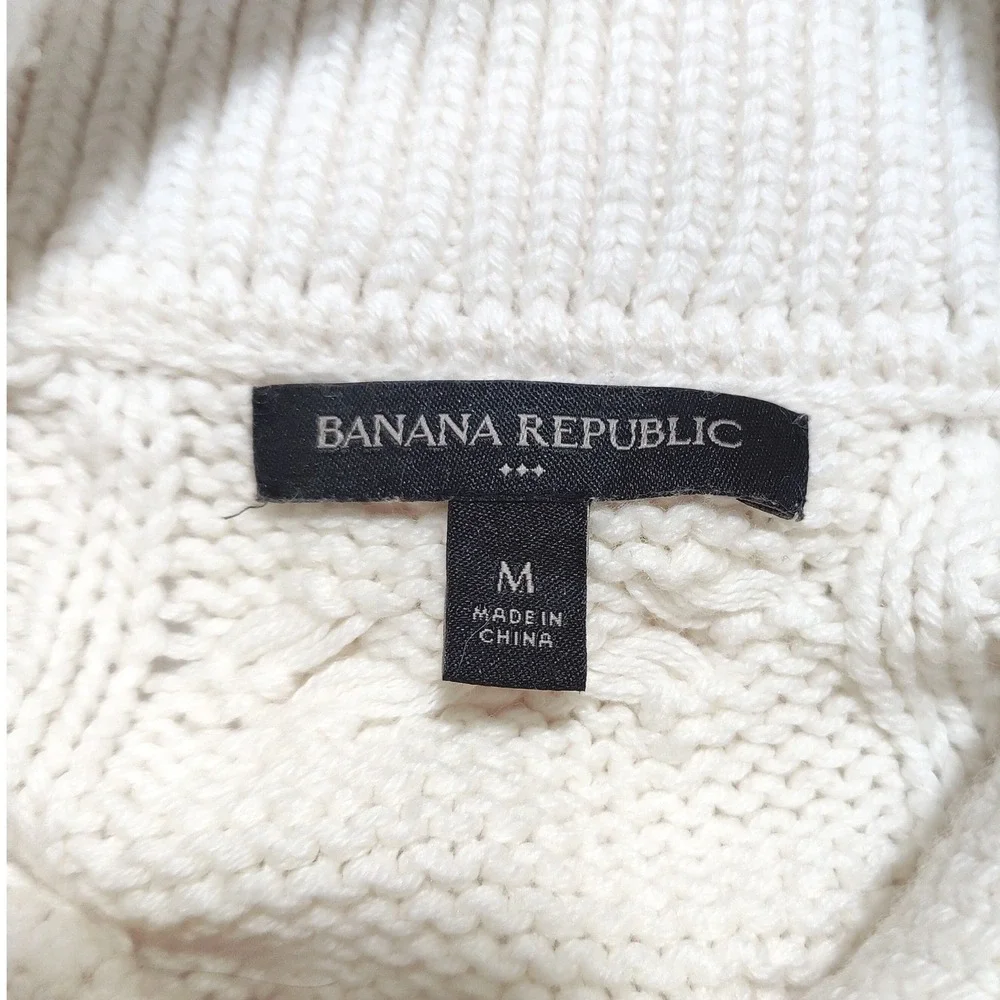 Banana Republic Chunky Cable Knit Cowl Neck Fisherman Sweater Cotton Wool M